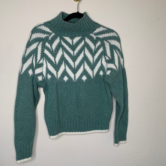 A New Day Green Fair Isle Sweater Mock Neck Sz XS Apres Ski - Picture 8 of 9